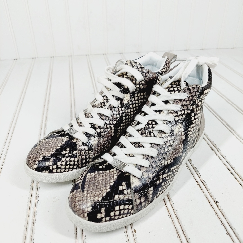 NEW PAIGE Annie Snake Embossed Mid Top In Black/ White Multi Sneakers M512 - Picture 2 of 12